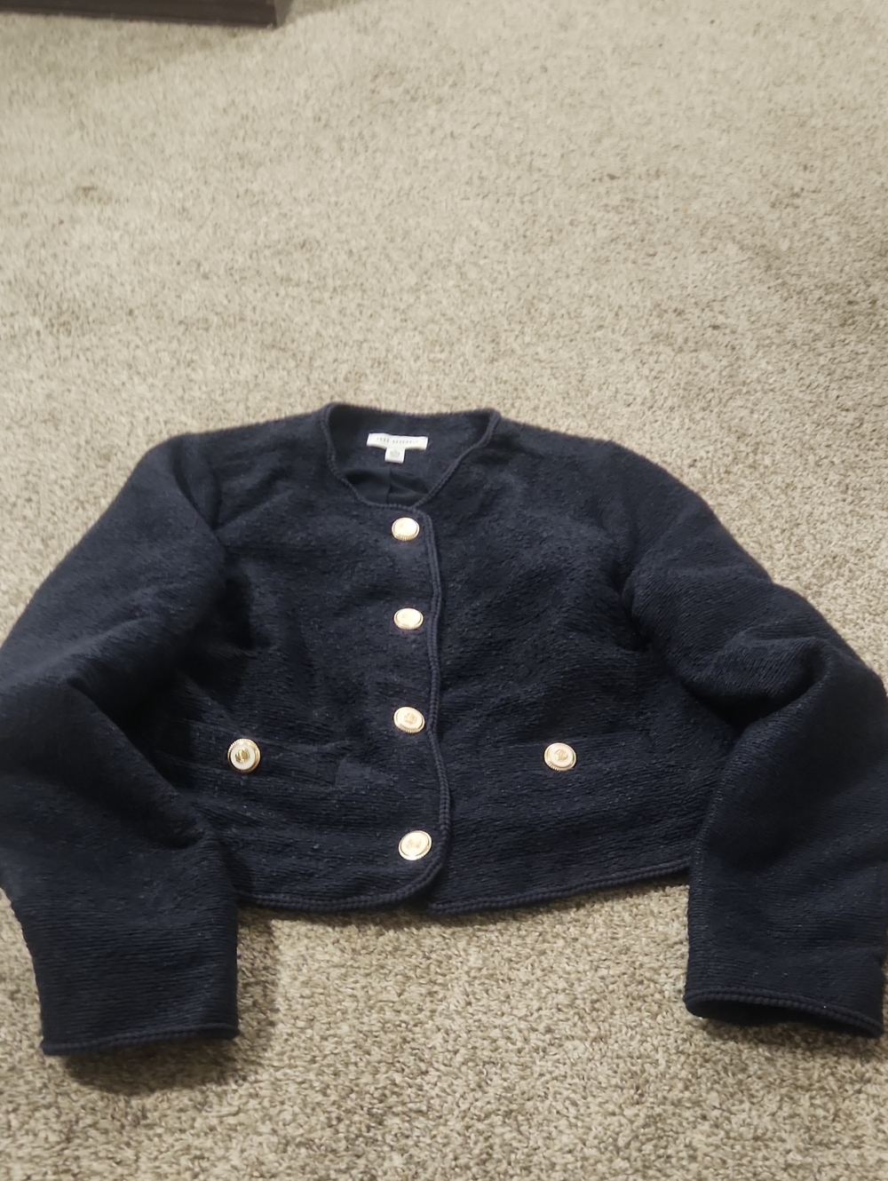 Girls' Navy Cropped Button Jacket with Decorative Gold Buttons